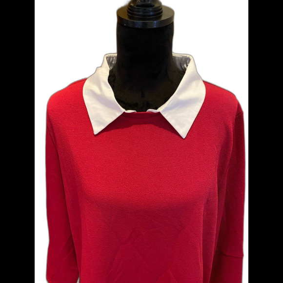 Shein  Blouse Plus Size XL Pullover Top  Red & White Collared Shirt Layered - Picture 2 of 6
